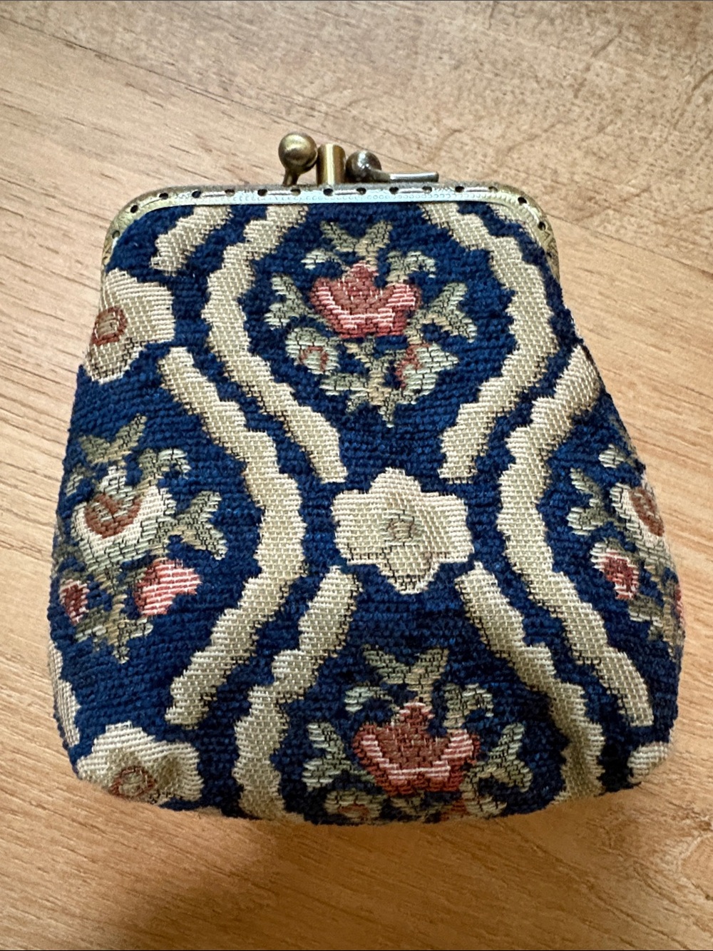 Vintage Floral Tapestry Coin Purse -Navy and Cream Floral